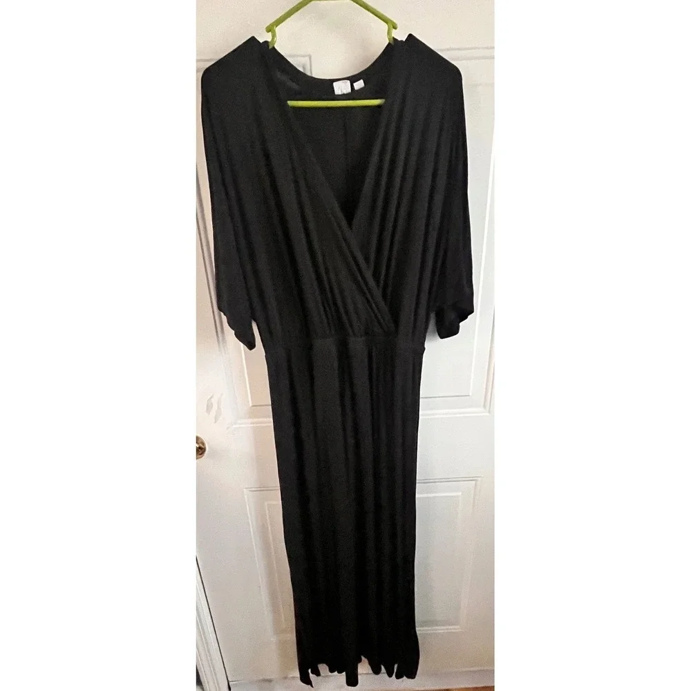 GAP Women Black V Neck Maxi Dress Long Sleeve Elastic Waist Tall L